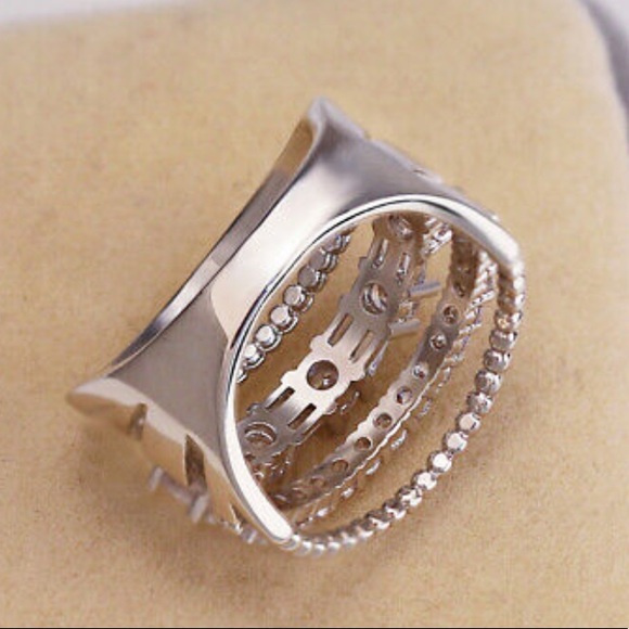 NWT DIAMOND LUXURY 925 Sterling silver Multilayered Ring - Picture 5 of 5